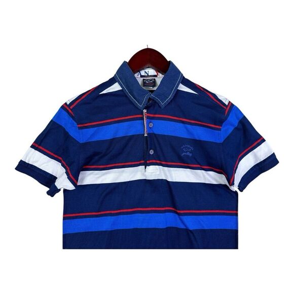 Paul & Shark Yachting Polo "Shark Fit” Slim Fit Blue & Red Stripe Mens Small - Picture 2 of 10